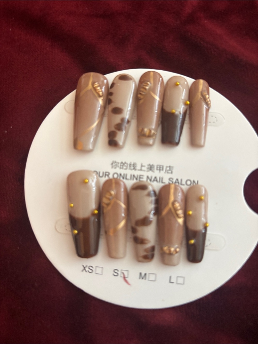 Neutral Brown Gold Accent Press-On Nail Set